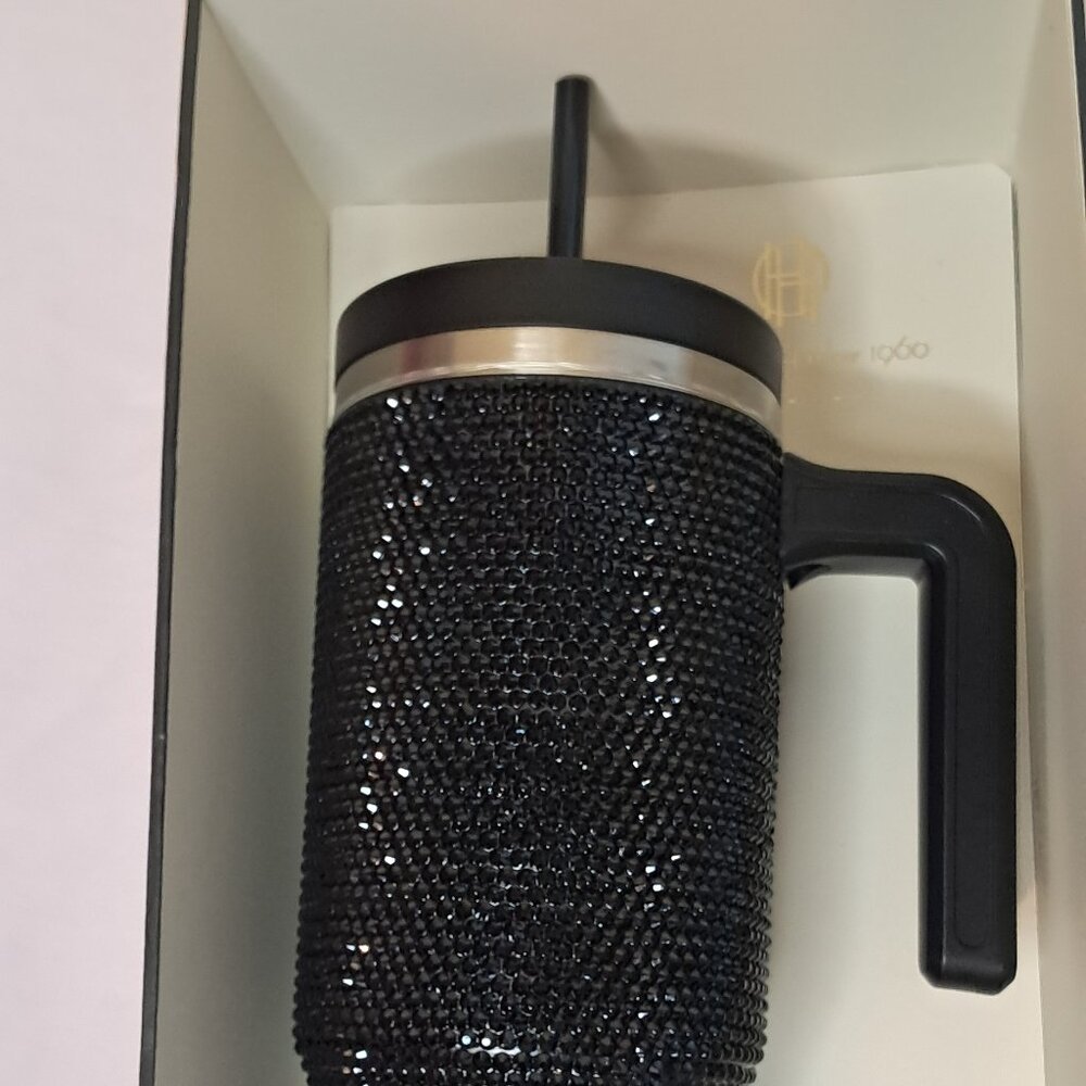 House of Harlow 1960, black rhinestone insulated tumbler. BNWT/ BOX